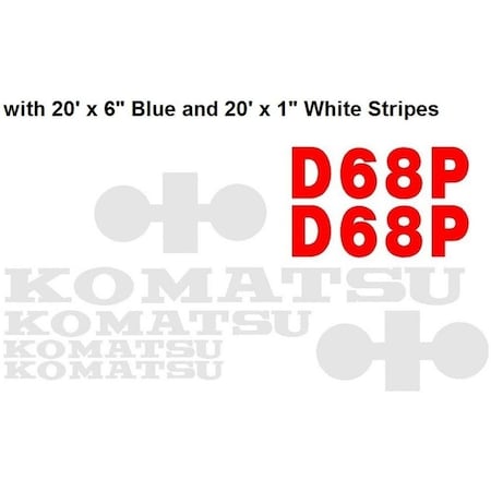 Aftermarket Komatsu Dozer D68P Decal Set Comes with 20' x 6 Blue And 20' x 1 White Stripes KOMD68PWSDECALSET